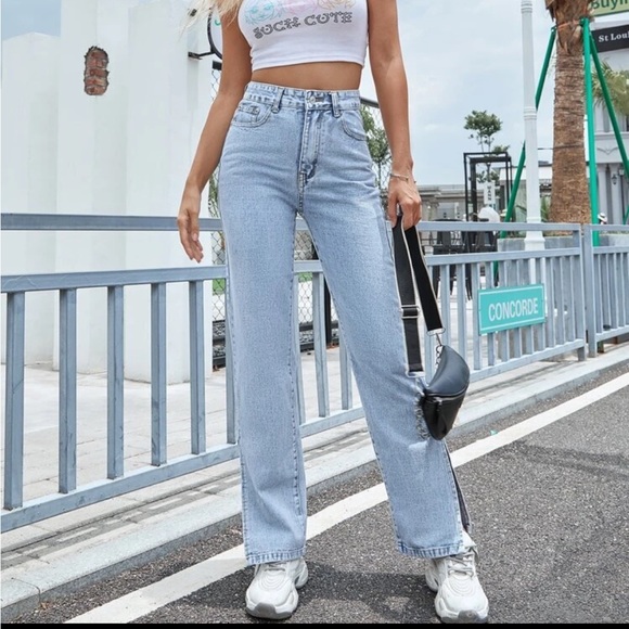 Split Hem Blue Jeans straight leg - Picture 4 of 5